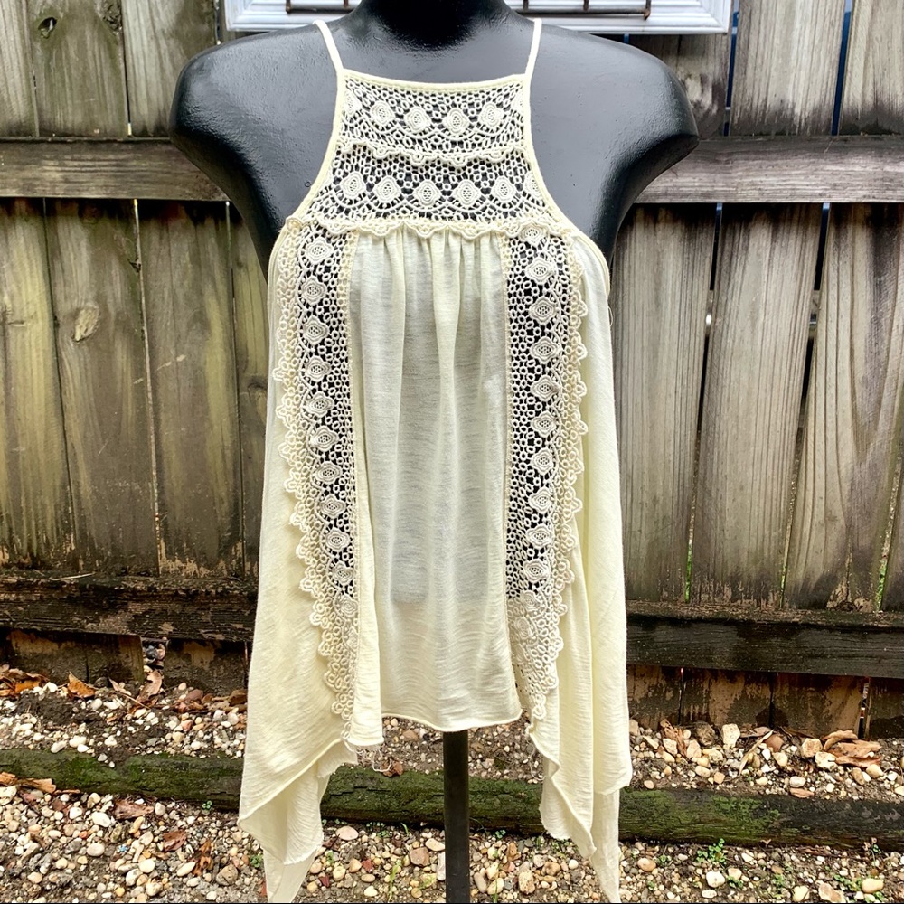 Asymmetrical Open Back Tank Embroidered ; Size Med
